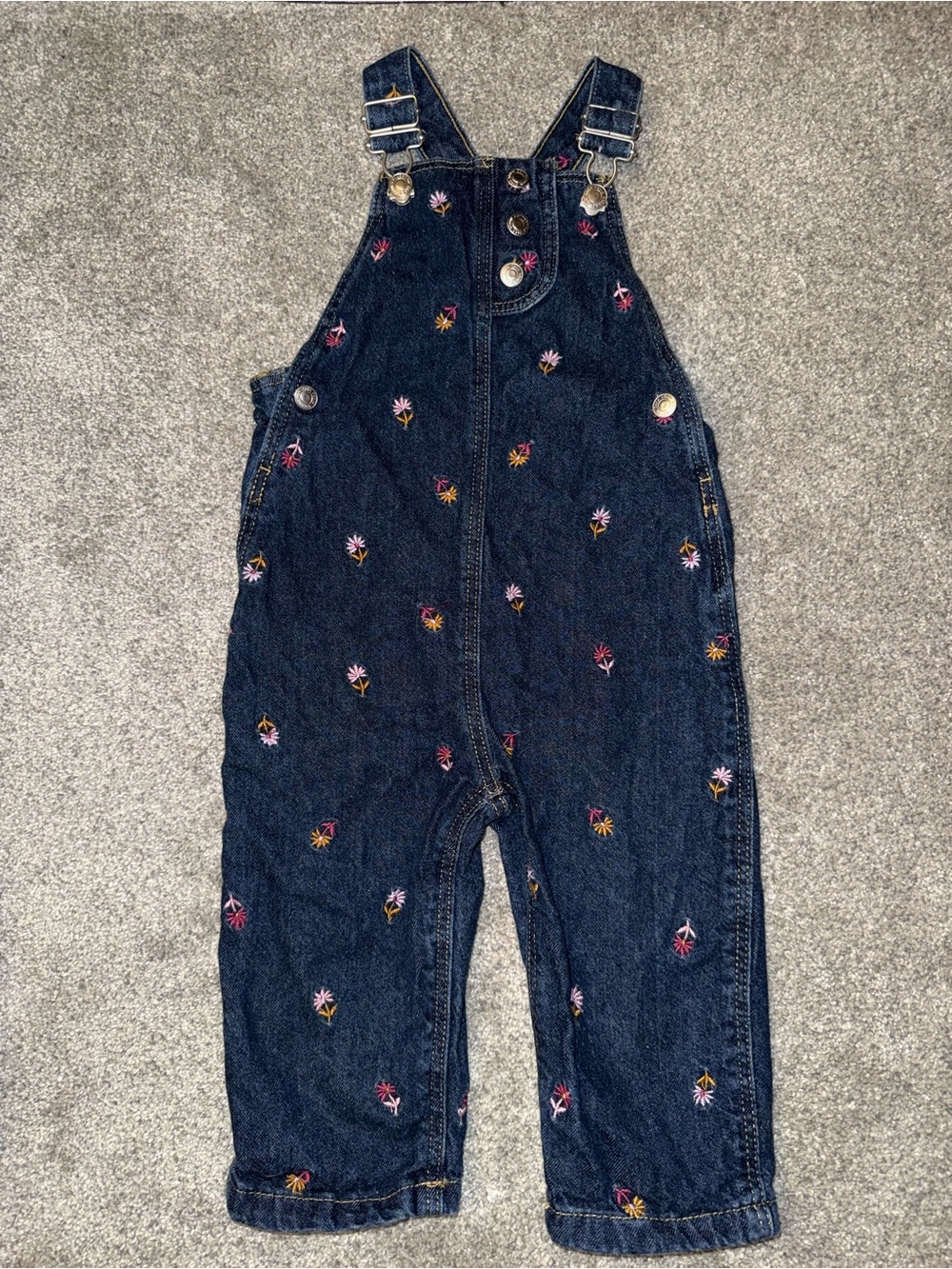 Zara 2y dark denim overalls with floral embroidery